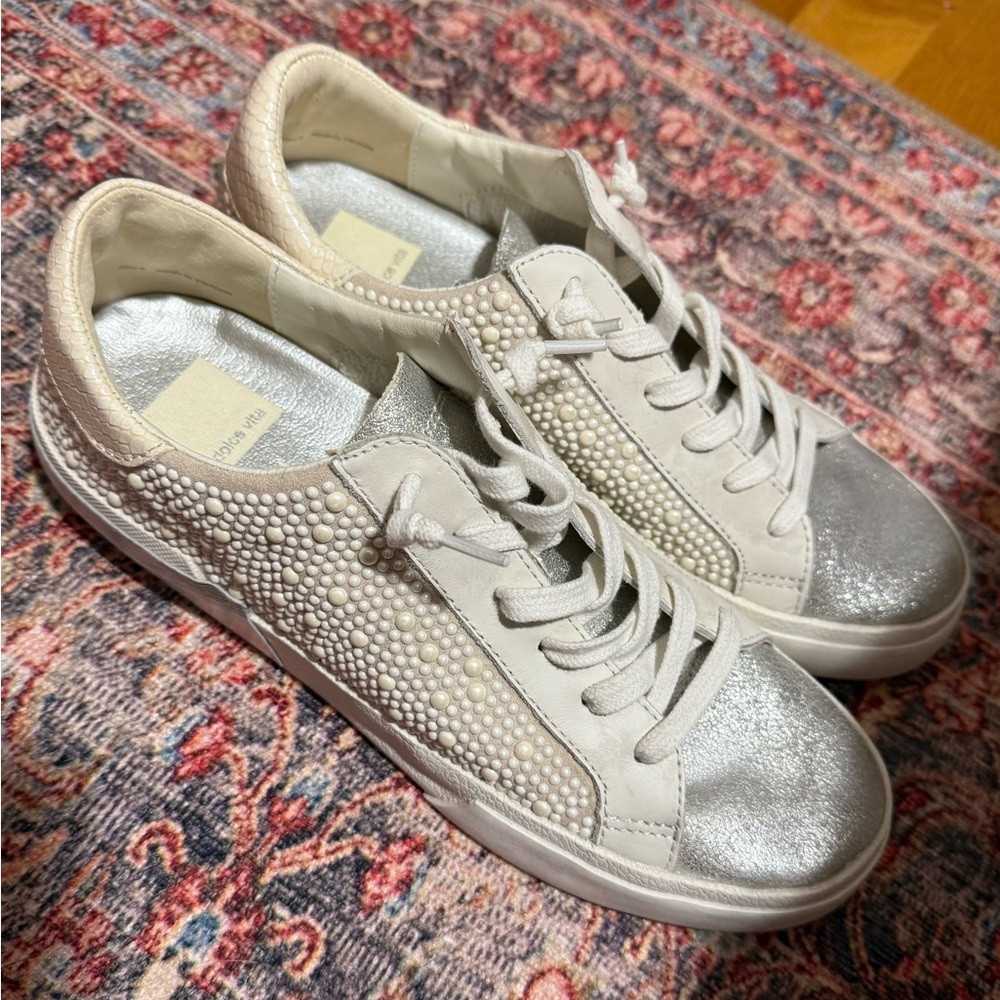Dolce Vita Women’s Silver and Pearl Embellished Sneakers